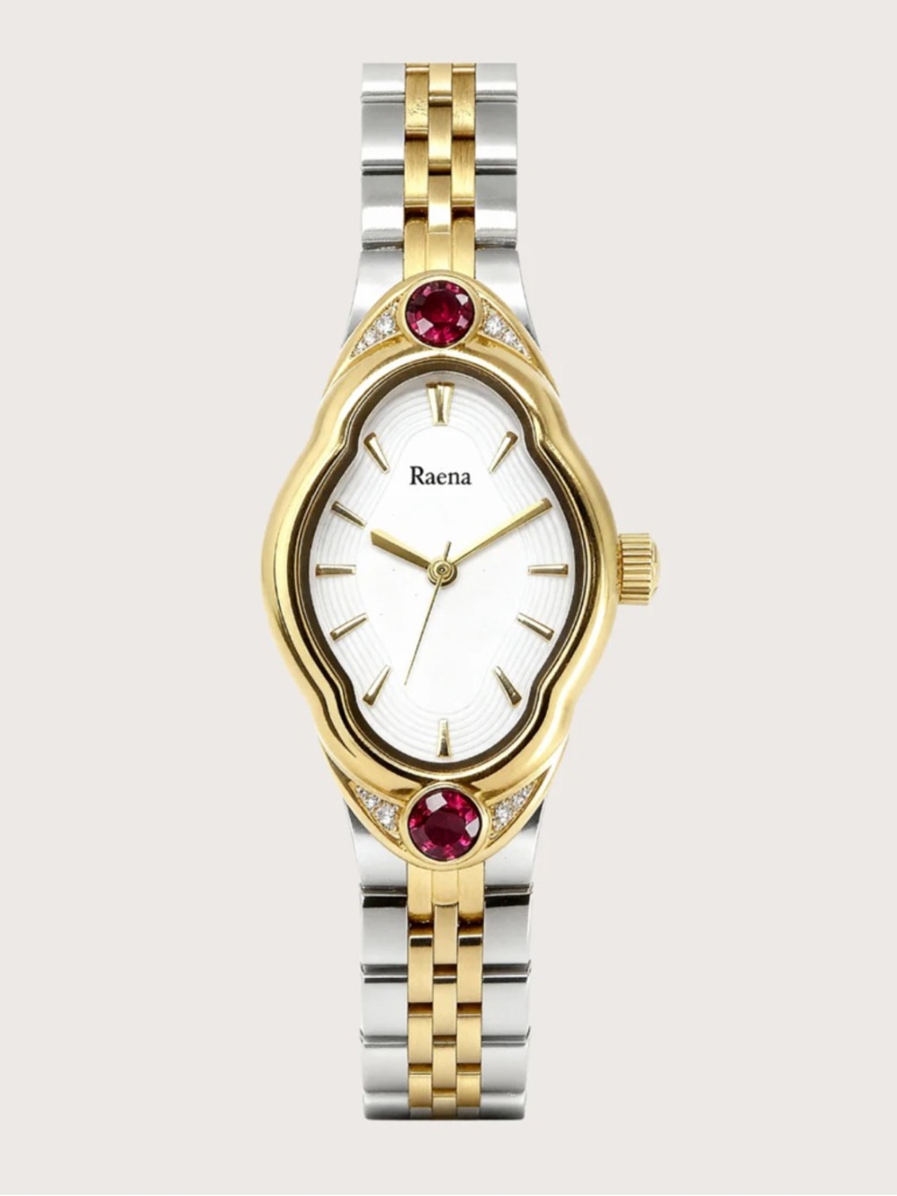 Two-Tone Gold and Silver Women's Bracelet Watch with Red Garnet Accents